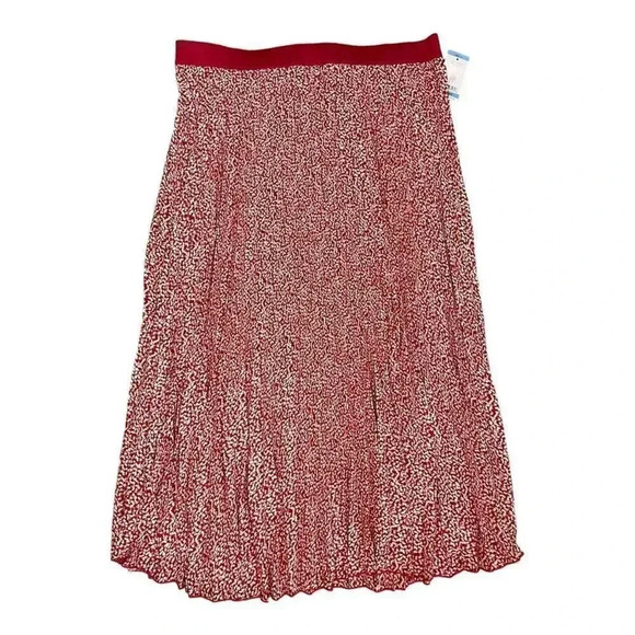 NEW Vince Camuto Size Large Stretchy Pink & Ivory Pleated Midi Twiggy Dot Skirt - Picture 1 of 4